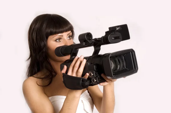 Femme avec caméscope — Photo