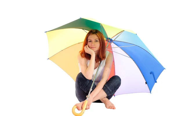 在伞下的女孩 — 图库照片