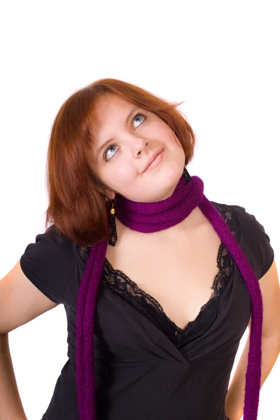 Girl in a violet scarf — Stock Photo, Image