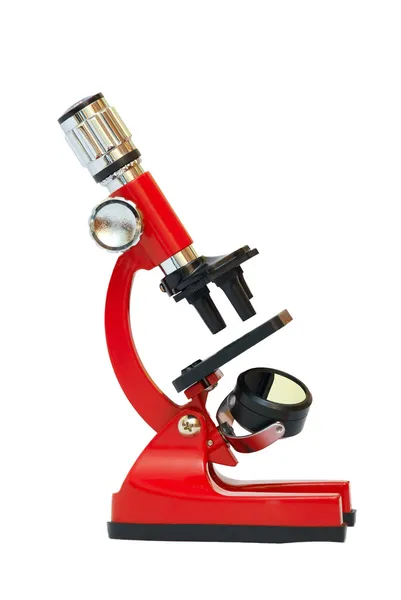 Rotes Mikroskop Stockbild