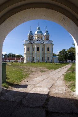 Orthodox church in island Konevets clipart