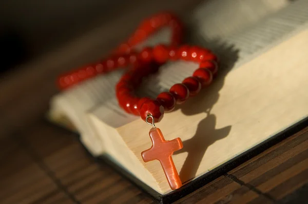 Bibbia con croce rossa Immagine Stock