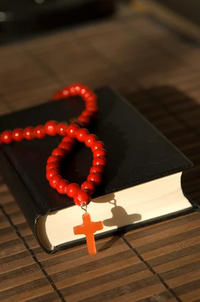 stock image Bible with red cross