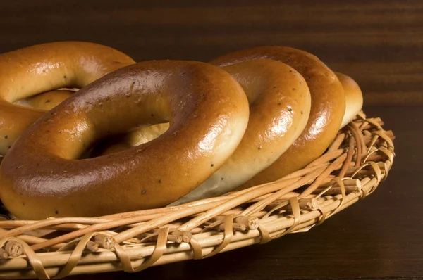 stock image Bagels on wicker plate