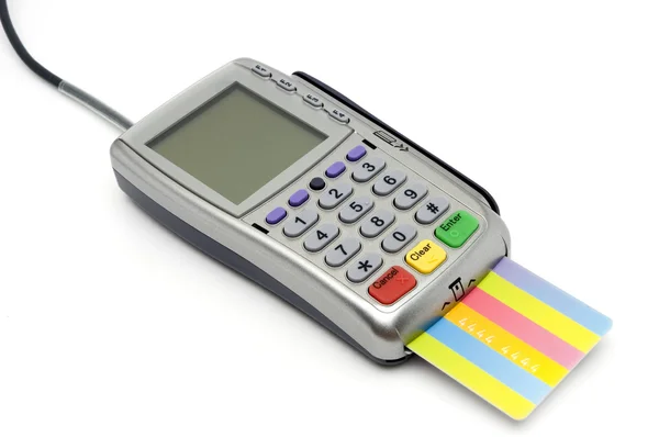 POS-terminal with card inserted — Stock Photo, Image
