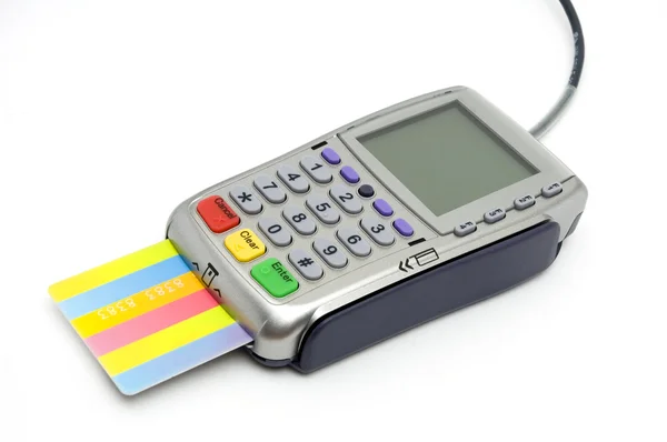 POS-terminal with card inserted — Stock fotografie