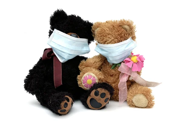 Ursos de pelúcia usando máscara — Fotografia de Stock