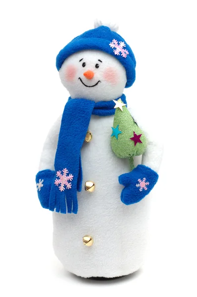 Boneco de neve artesanal sobre branco — Fotografia de Stock