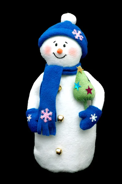 Boneco de neve artesanal sobre preto — Fotografia de Stock