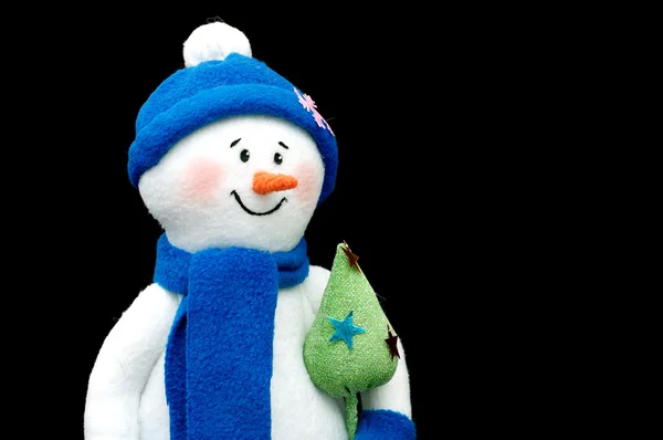 Handmade Snowman over black — Stock Photo, Image