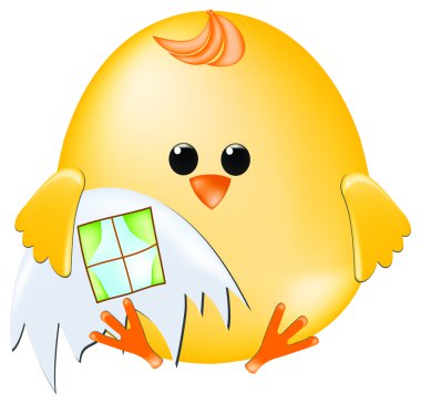 Chick holding it's home shell clipart