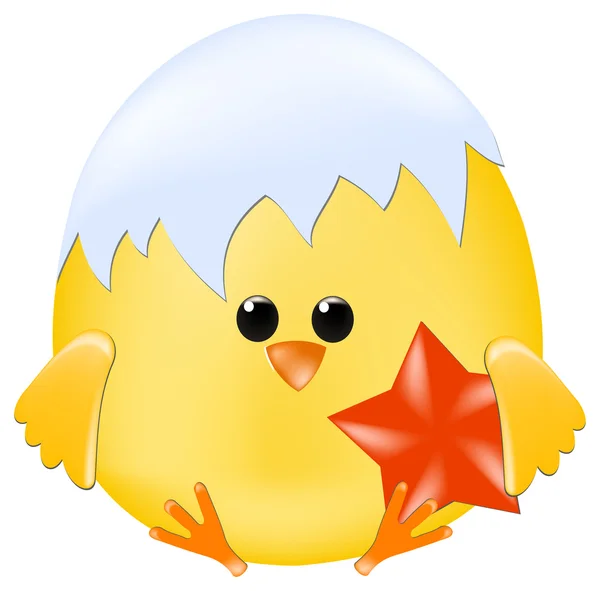 Chick met rode ster te behalen — Stockvector