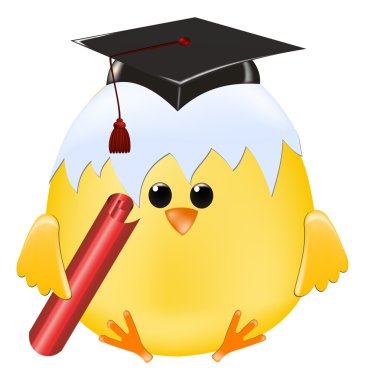 Smart chick with paper scroll clipart