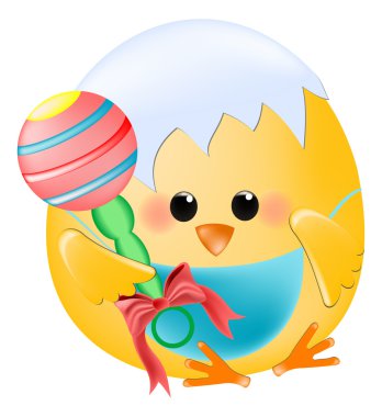 Chick baby with rattle clipart