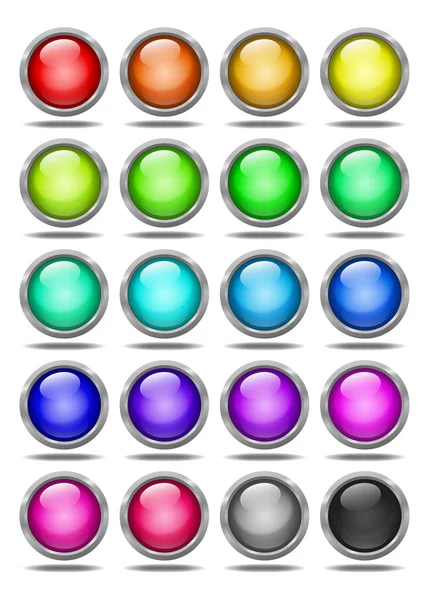 Set de botones de cristal en llantas plateadas — Archivo Imágenes Vectoriales
