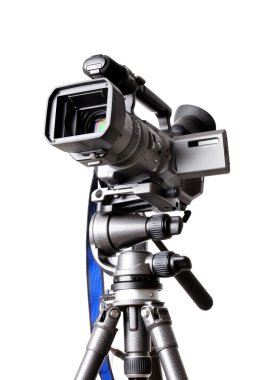 Camcorder on a professional tripod clipart