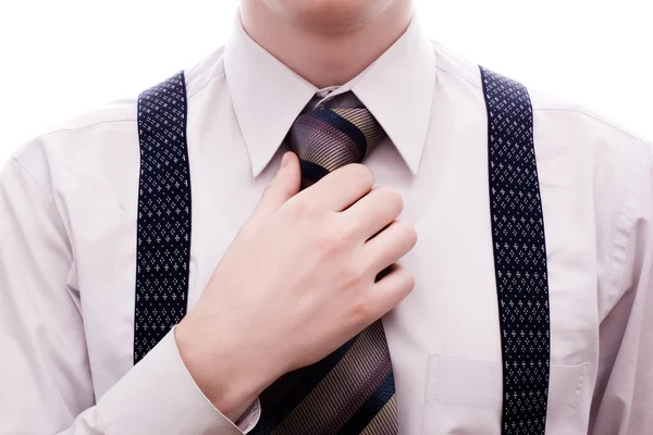 Hand vaststelling stropdas — Stockfoto
