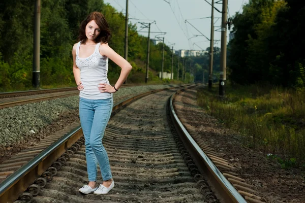 stock image Autumn portrait of young pretty woman