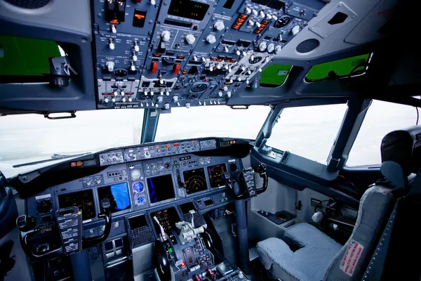 Boeing iç, kokpit görünümü — Stok fotoğraf