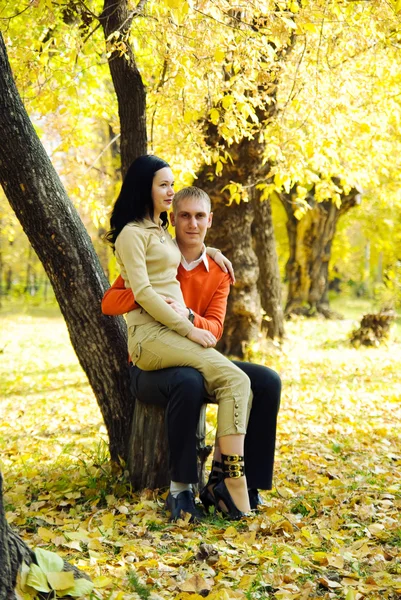 Couple in autumn park — Stock Photo, Image