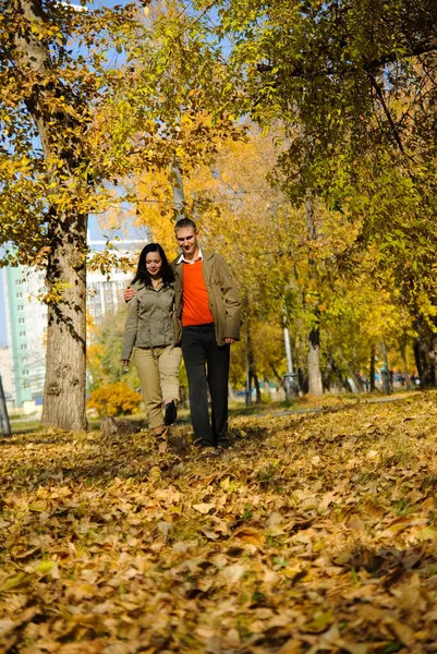 Joven pareja caminando en el parque — Foto de Stock
