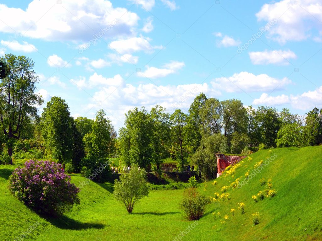 Spring landscape with a fortress