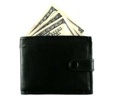 Leather wallet with some dollars inside clipart