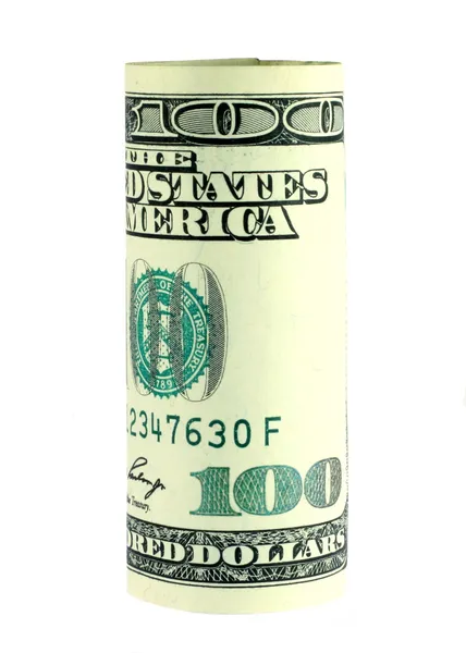 100 рулон банкнот ізольовано на білому — стокове фото