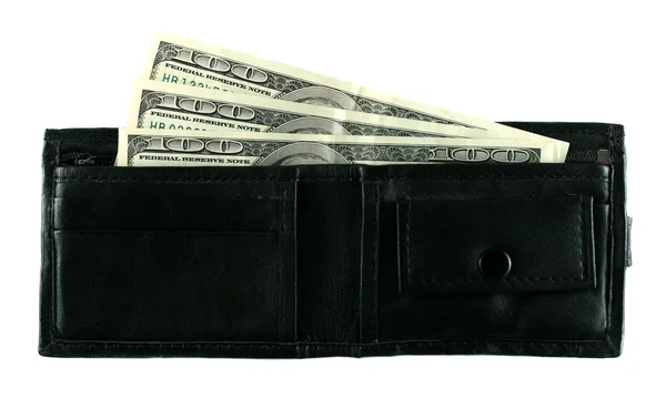 Carteira de couro com alguns dólares dentro — Fotografia de Stock