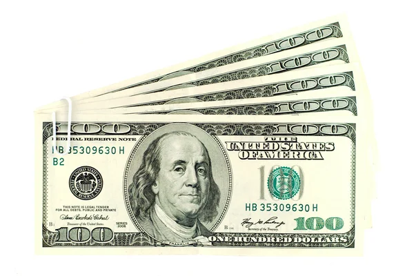 Stapel von 100-Dollar-Scheinen auf weißem Papier — Stockfoto