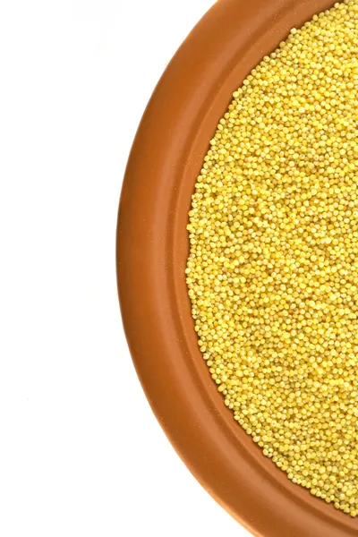 Background of raw millet on a plate — Stock Photo, Image