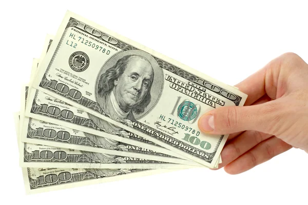 Рука зі стеком банкнот за 100 доларів — стокове фото
