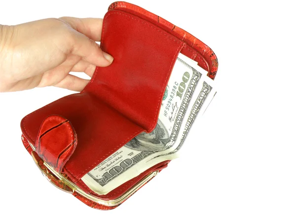 Червоний гаманець з грошима — стокове фото