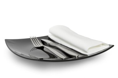 Black plate knife fork and napkin clipart