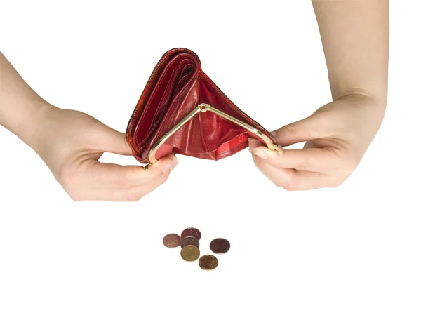 Bolsa com moedas na mão — Fotografia de Stock