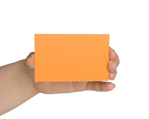 Orange page in his hand — Stock Photo, Image