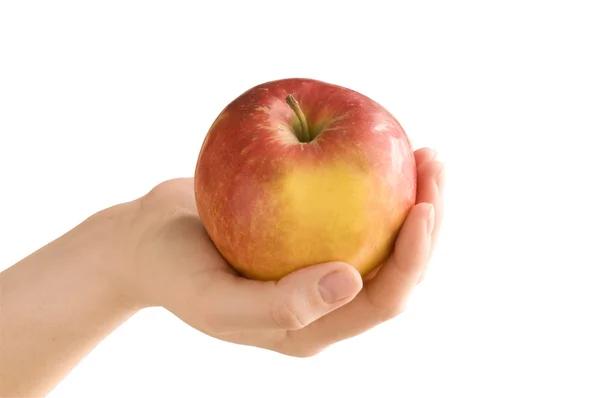 Apple in his hand — Stock Photo, Image