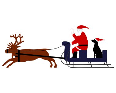 Santa Claus with santa dog in his reinde clipart