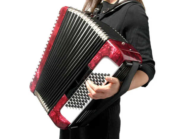 Cutout with a woman playing accordion on — Stock Photo, Image