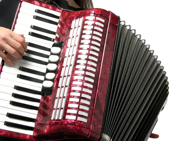 Cutout with a woman playing accordion on — Stock Photo, Image