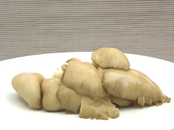 Champignons huîtres sur une assiette blanche de chi — Photo