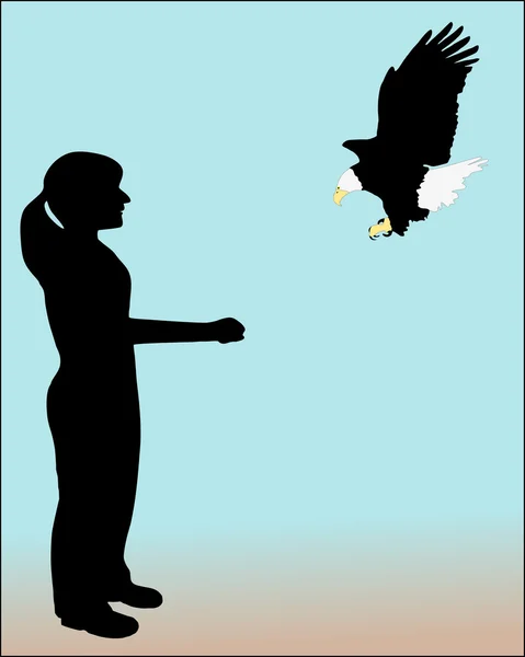 Vrouw en bald eagle — Stockfoto