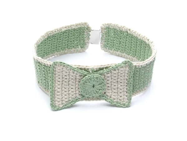 Hand worked crocheted collar with bow ti — Stock Photo, Image