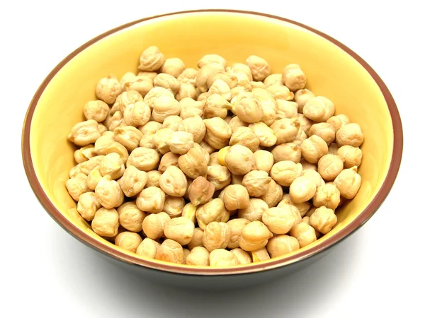 One bowl of ceramic with garbanzos on wh — Stock Photo, Image