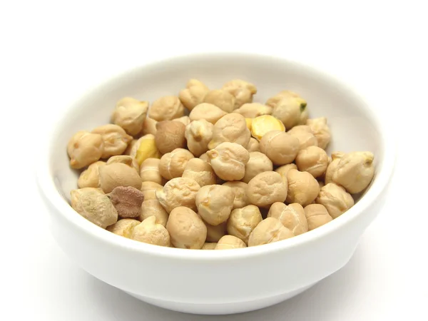 One bowl of ceramic with garbanzos on wh — Stock Photo, Image