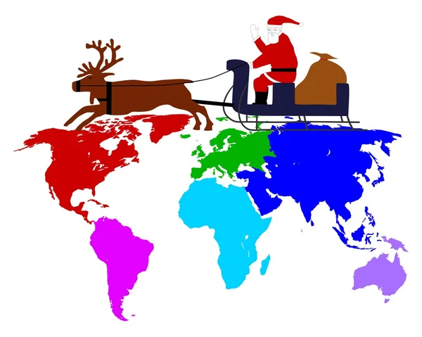 Santa Claus on his reindeer sleigh high — Stock Photo, Image