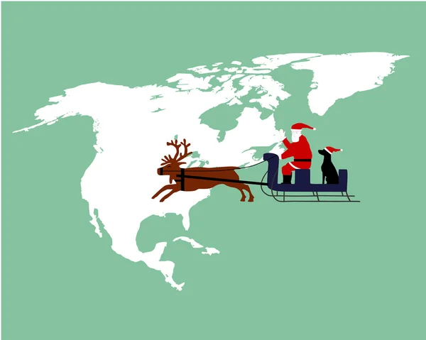 Santa Claus and dog riding on their rein — Stock Photo, Image