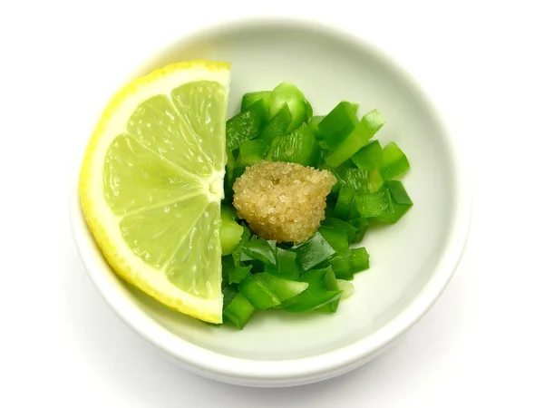 Dices of green pepper with sugar and le — Stock Photo, Image