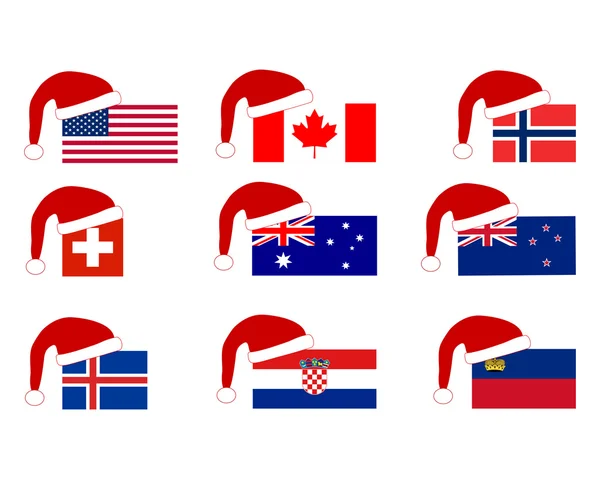 Vlag van negen landen met santa claus — Stockfoto