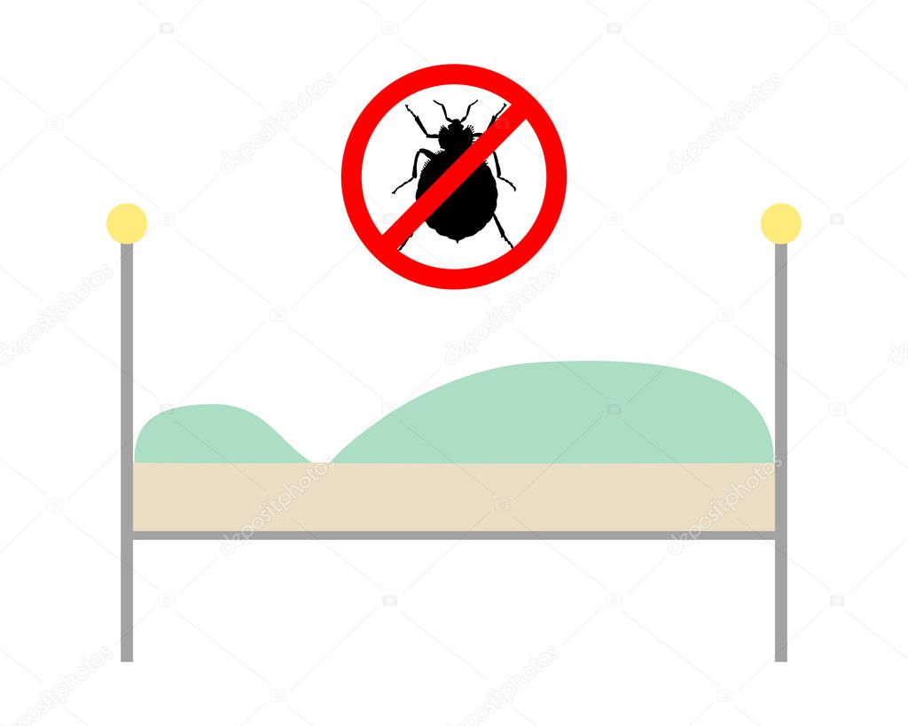 Prohibition sign for bedbugs above a bed